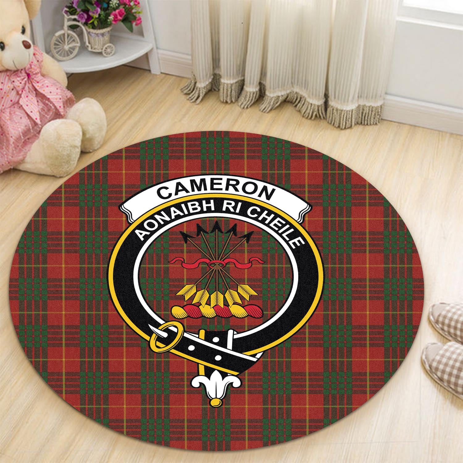 Cameron Tartan Round Rug with Family Crest - Tartanvibesclothing