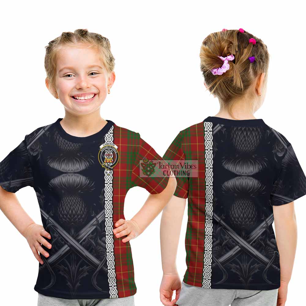 Tartan Vibes Clothing Cameron Tartan Kid T-Shirt with Family Crest Cross Sword Thistle Celtic Vibes