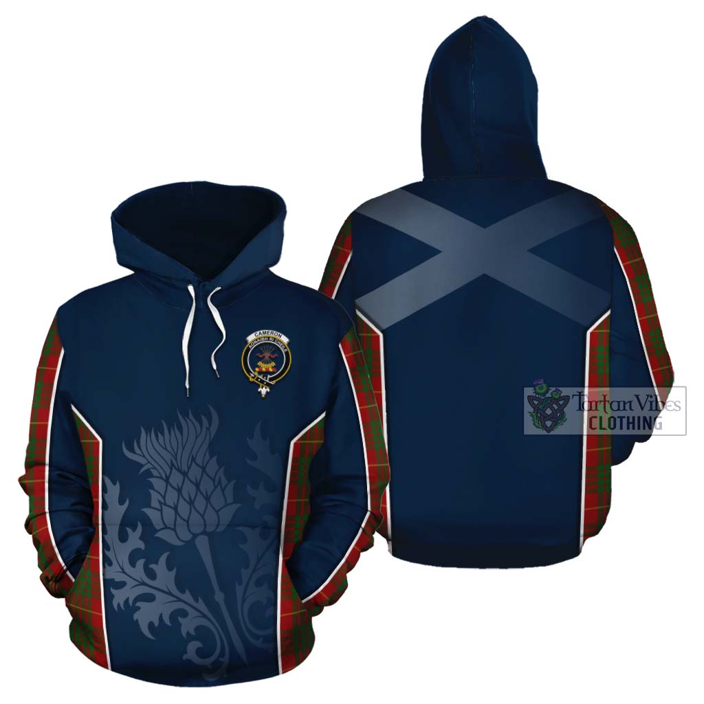 Tartan Vibes Clothing Cameron Tartan Cotton Hoodie with Family Crest and Scottish Thistle Vibes Sport Style