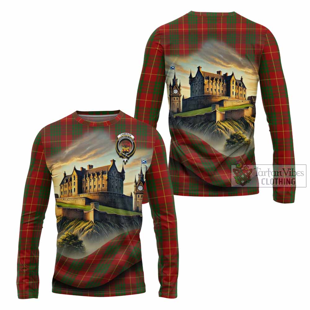 Cameron Tartan Family Crest Long Sleeve T-Shirt with Scottish Ancient Castle Style - Tartan Vibes Clothing
