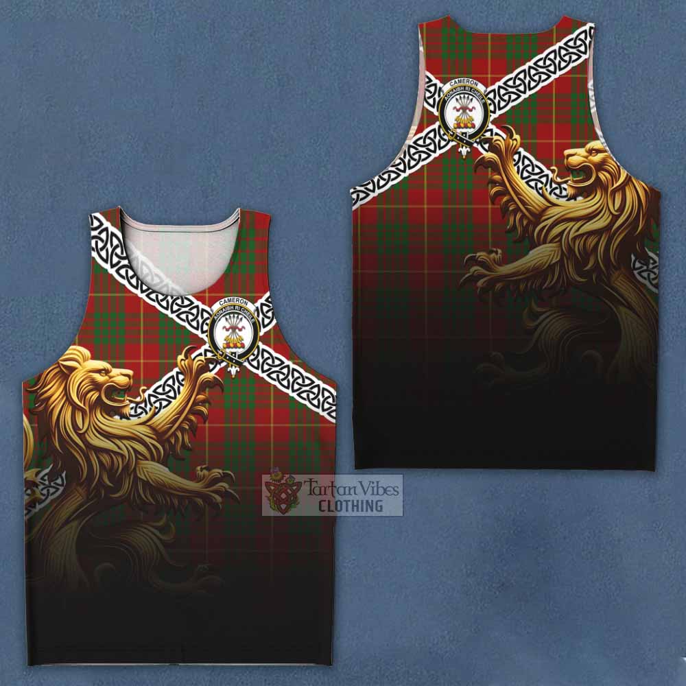 Tartan Vibes Clothing Cameron Crest Tartan Men's Tank Top with Golden Lion Emblem Celtic Style