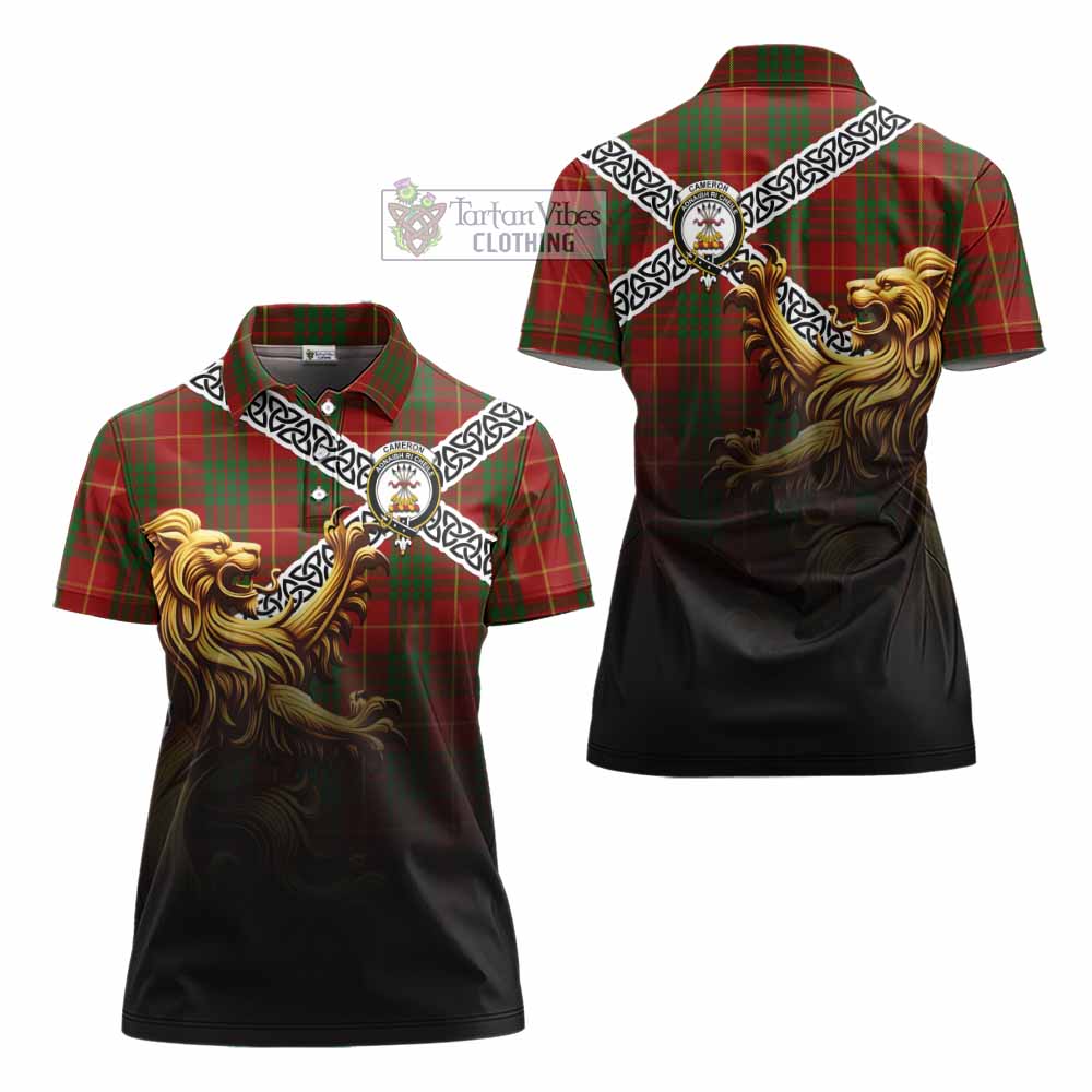 Tartan Vibes Clothing Cameron Crest Tartan Women's Polo Shirt with Golden Lion Emblem Celtic Style