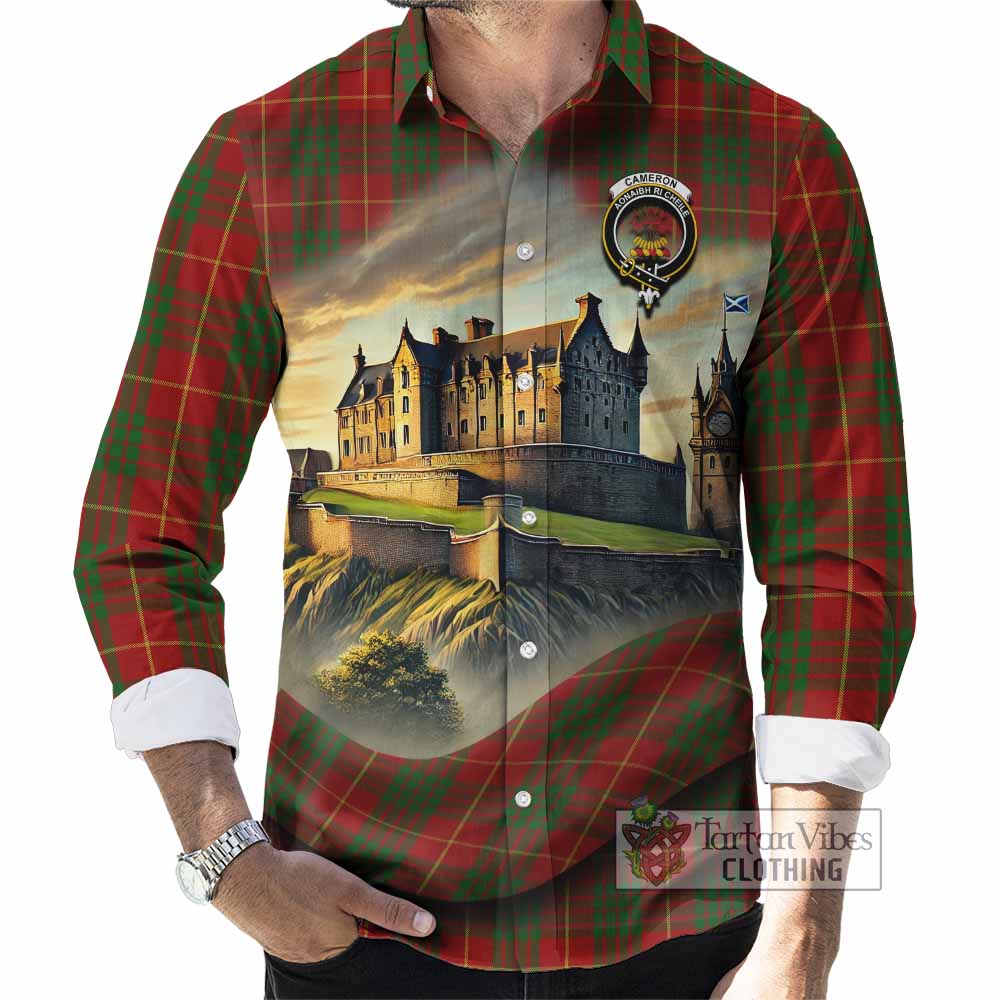 Tartan Vibes Clothing Cameron Tartan Family Crest Long Sleeve Button Shirt with Scottish Ancient Castle Style