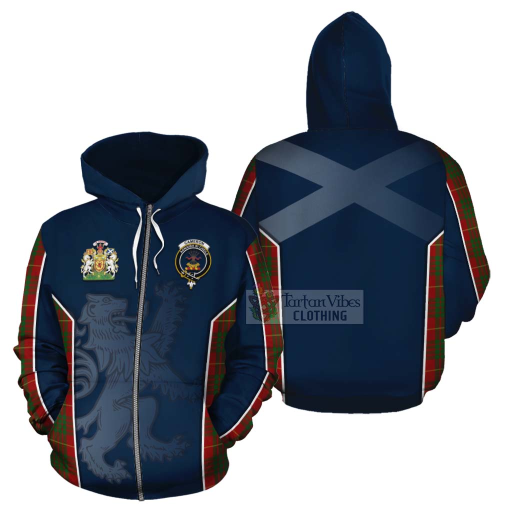 Tartan Vibes Clothing Cameron Tartan Cotton Hoodie with Family Crest and Lion Rampant Vibes Sport Style