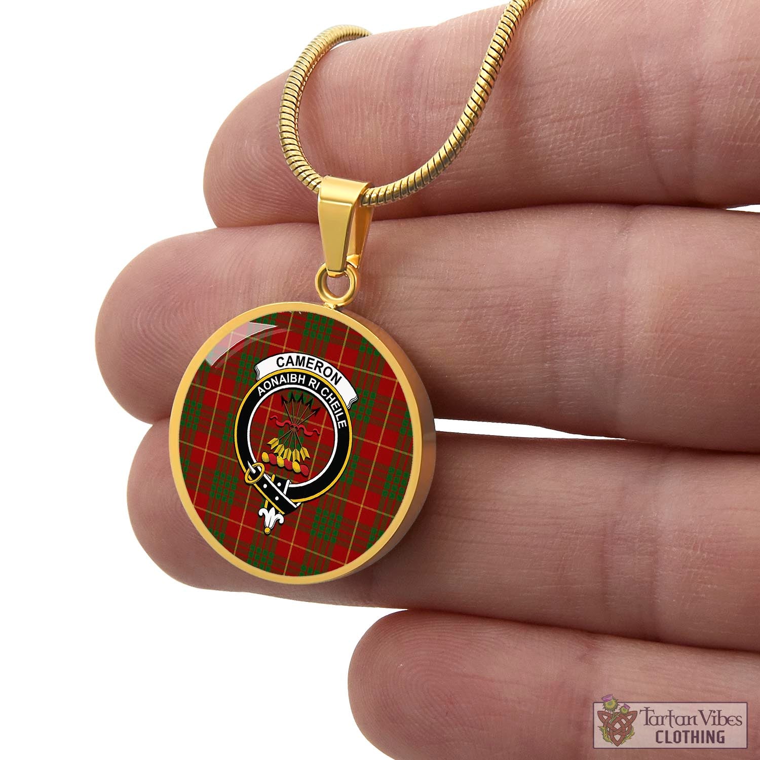 Tartan Vibes Clothing Cameron Tartan Circle Necklace with Family Crest