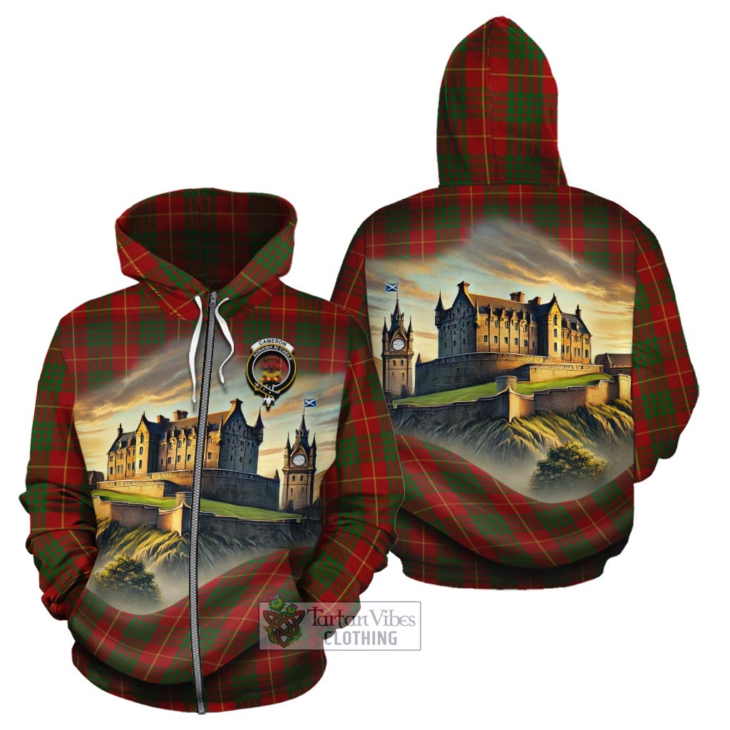 Tartan Vibes Clothing Cameron Tartan Family Crest Cotton Hoodie with Scottish Ancient Castle Style