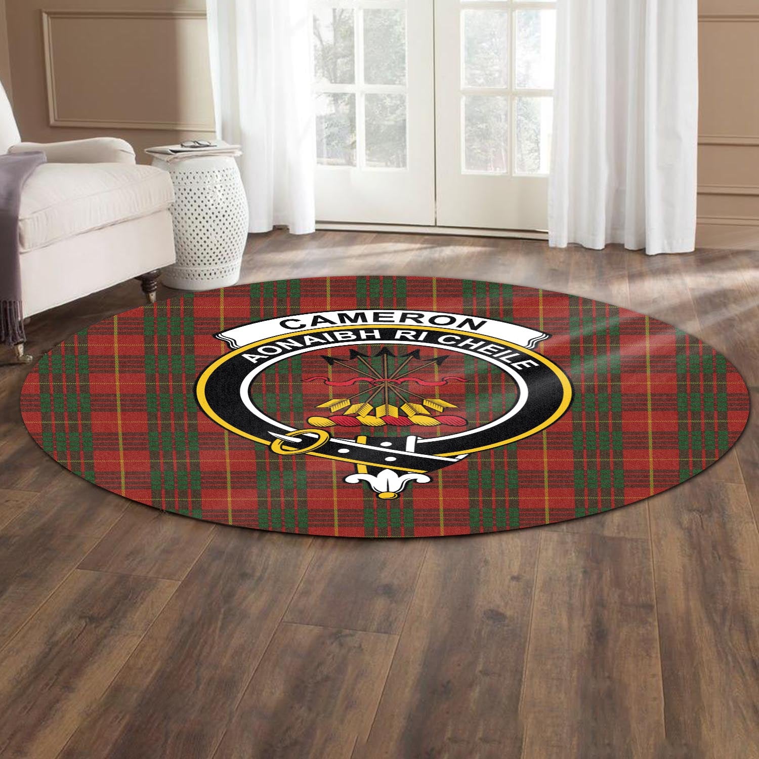 Cameron Tartan Round Rug with Family Crest - Tartanvibesclothing