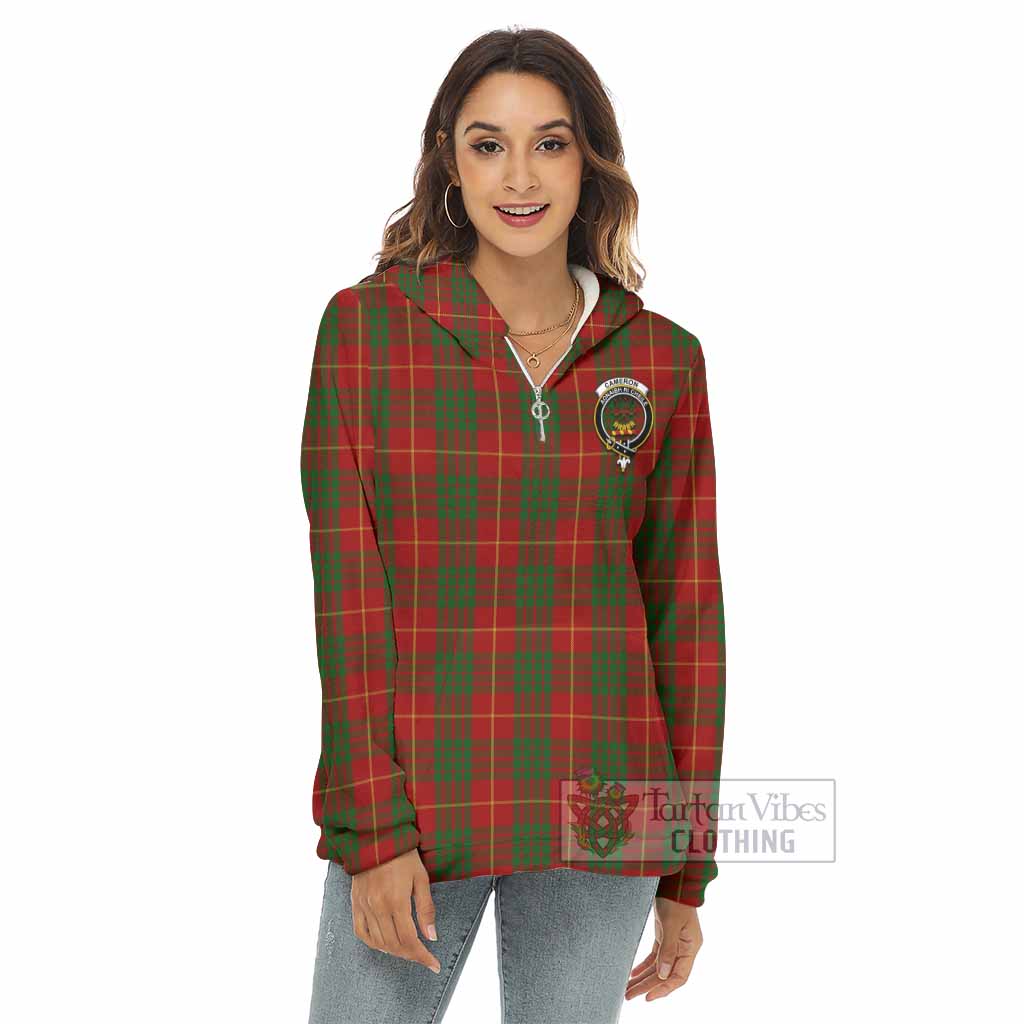 Tartan Vibes Clothing Cameron Tartan Crest Women's Borg  Half Zip Fleece Hoodie