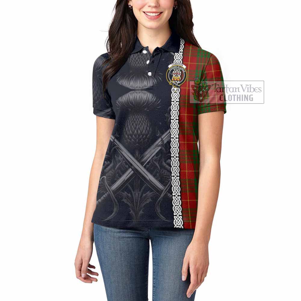 Tartan Vibes Clothing Cameron Tartan Women's Polo Shirt with Family Crest Cross Sword Thistle Celtic Vibes