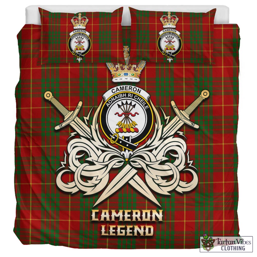 Tartan Vibes Clothing Cameron Tartan Bedding Set with Clan Crest and the Golden Sword of Courageous Legacy