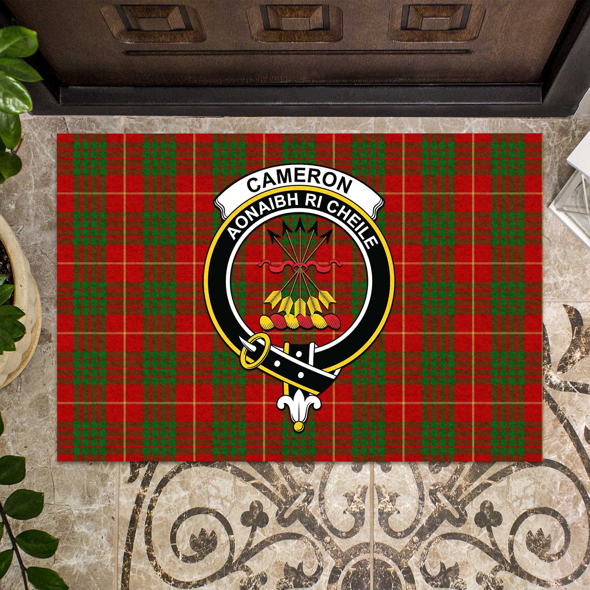 Cameron Tartan Door Mat with Family Crest - Tartanvibesclothing