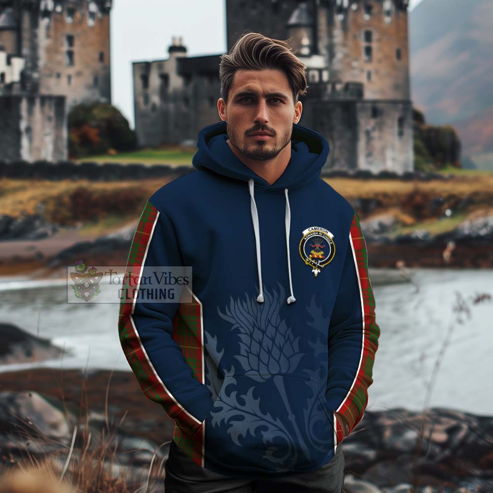 Tartan Vibes Clothing Cameron Tartan Cotton Hoodie with Family Crest and Scottish Thistle Vibes Sport Style