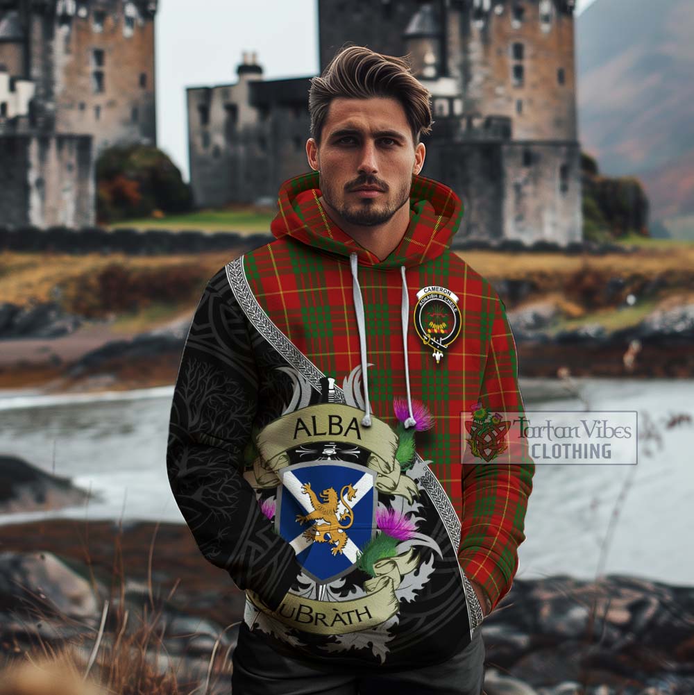 Tartan Vibes Clothing Cameron Tartan Family Crest Cotton Hoodie Lion Rampant Royal Thistle Shield Celtic Inspired