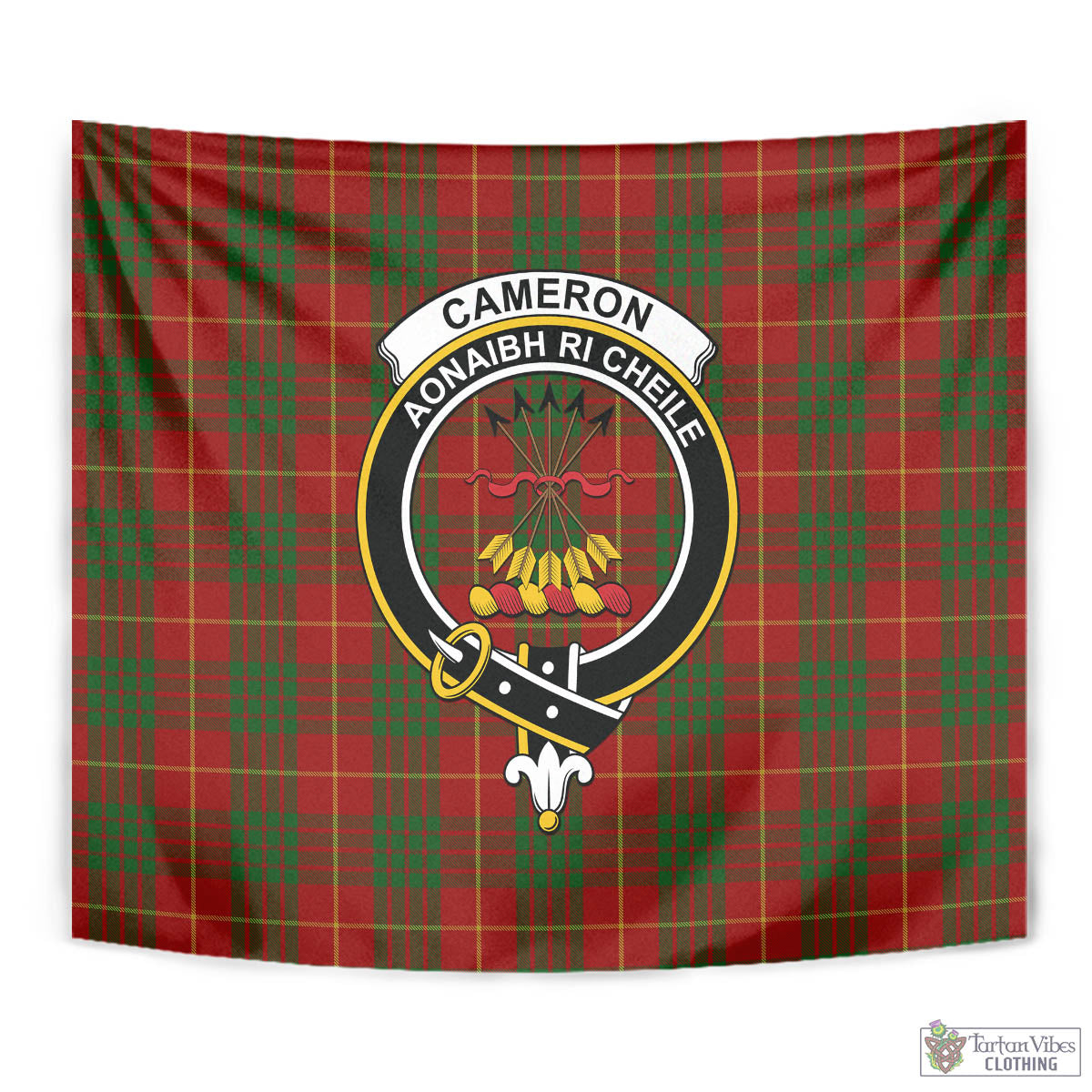 Tartan Vibes Clothing Cameron Tartan Tapestry Wall Hanging and Home Decor for Room with Family Crest