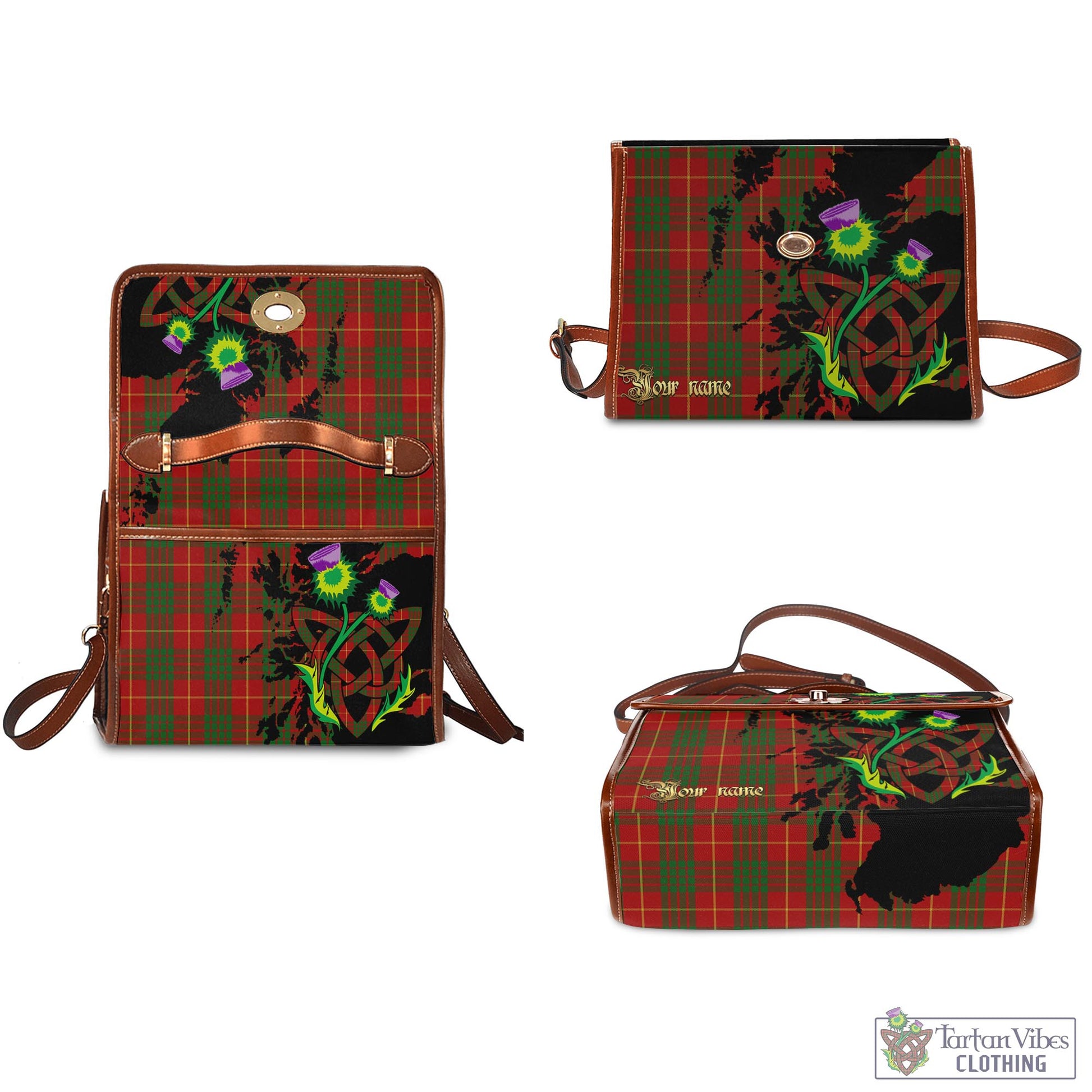 Tartan Vibes Clothing Cameron Tartan Waterproof Canvas Bag with Scotland Map and Thistle Celtic Accents