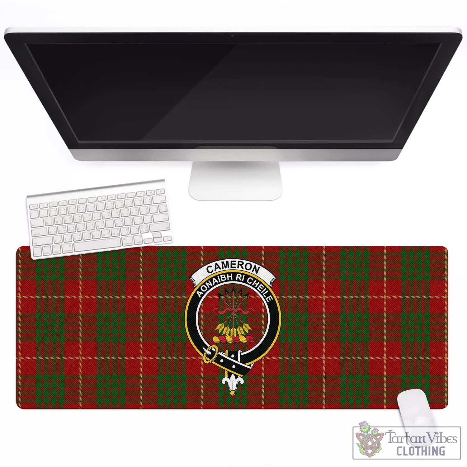 Tartan Vibes Clothing Cameron Tartan Mouse Pad with Family Crest