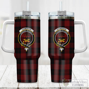 Cameron Black and Red Tartan and Family Crest Tumbler with Handle
