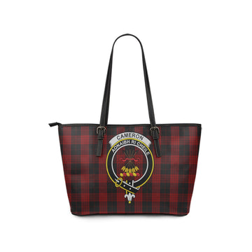 Cameron Black and Red Tartan Leather Tote Bag with Family Crest