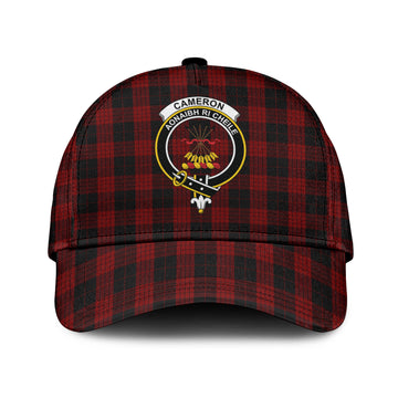 Cameron Black and Red Tartan Classic Cap with Family Crest
