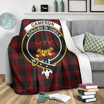 Cameron Black and Red Tartan Blanket with Family Crest