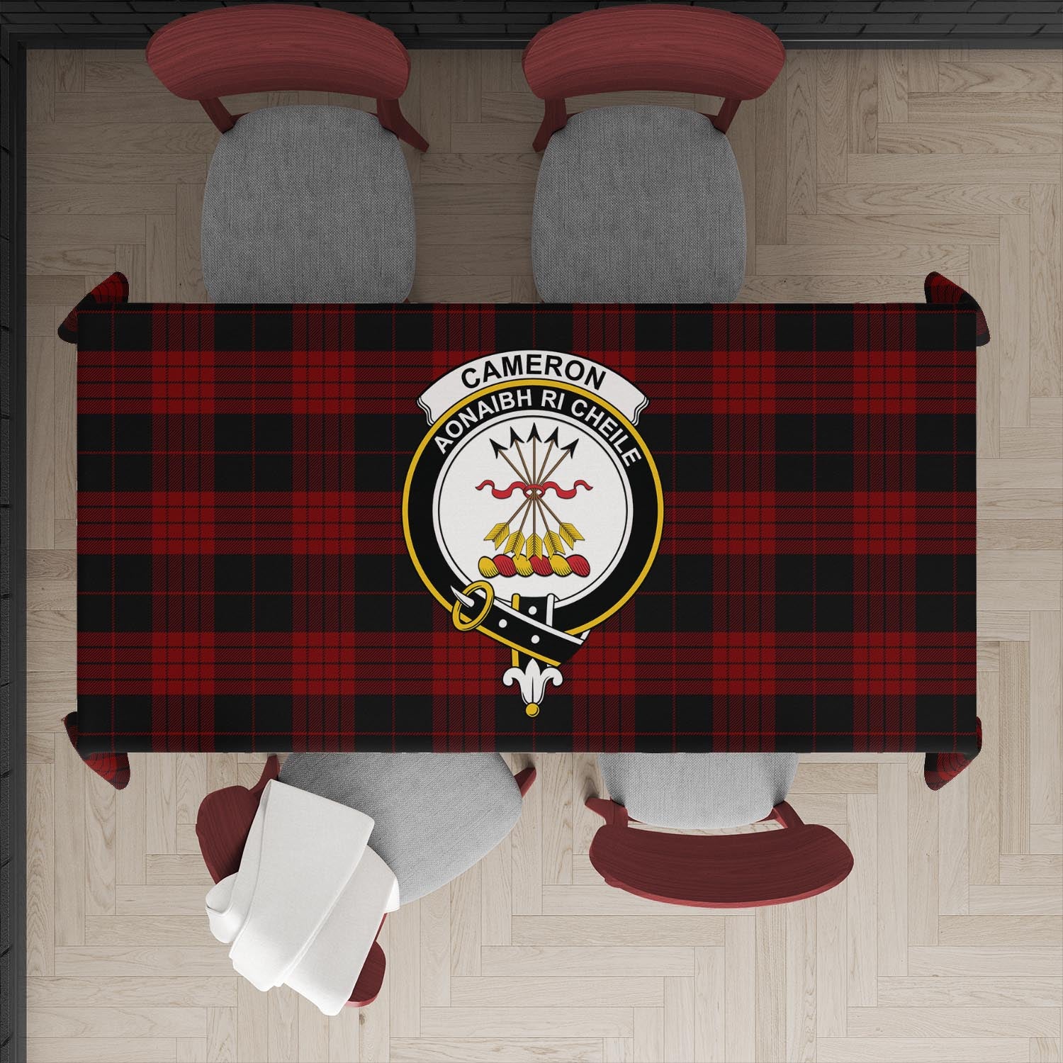 cameron-black-and-red-tatan-tablecloth-with-family-crest