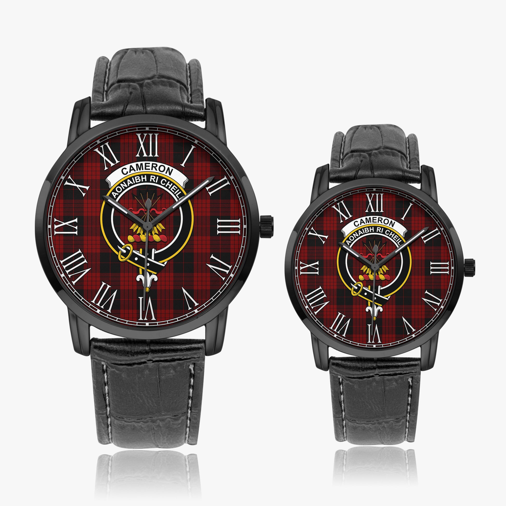 Cameron Black and Red Tartan Family Crest Leather Strap Quartz Watch - Tartanvibesclothing