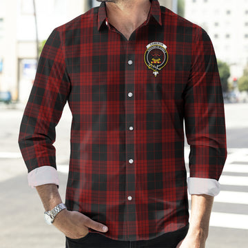 Cameron Black and Red Tartan Long Sleeve Button Up Shirt with Family Crest