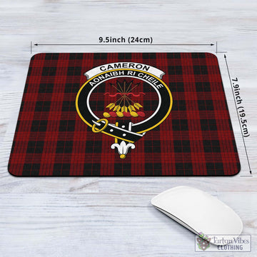 Cameron Black and Red Tartan Mouse Pad with Family Crest
