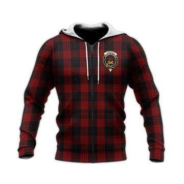 Cameron Black and Red Tartan Knitted Hoodie with Family Crest
