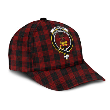 Cameron Black and Red Tartan Classic Cap with Family Crest