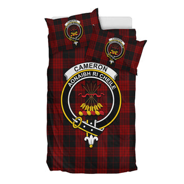 Cameron Black and Red Tartan Bedding Set with Family Crest