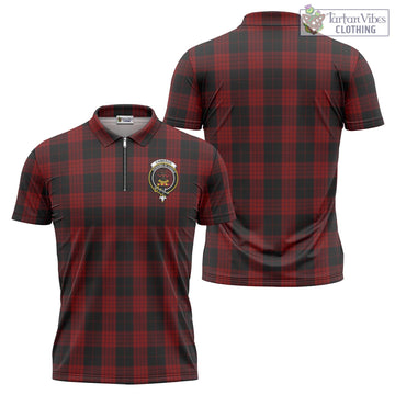 Cameron Black and Red Tartan Zipper Polo Shirt with Family Crest