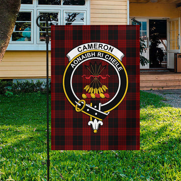 Cameron Black and Red Tartan Flag with Family Crest