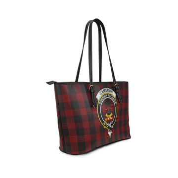 Cameron Black and Red Tartan Leather Tote Bag with Family Crest
