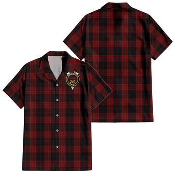 Cameron Black and Red Tartan Short Sleeve Button Down Shirt with Family Crest