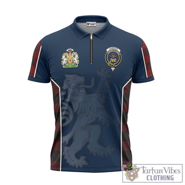 Cameron Black and Red Tartan Zipper Polo Shirt with Family Crest and Lion Rampant Vibes Sport Style