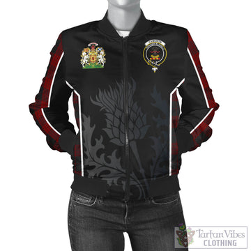 Cameron Black and Red Tartan Bomber Jacket with Family Crest and Scottish Thistle Vibes Sport Style