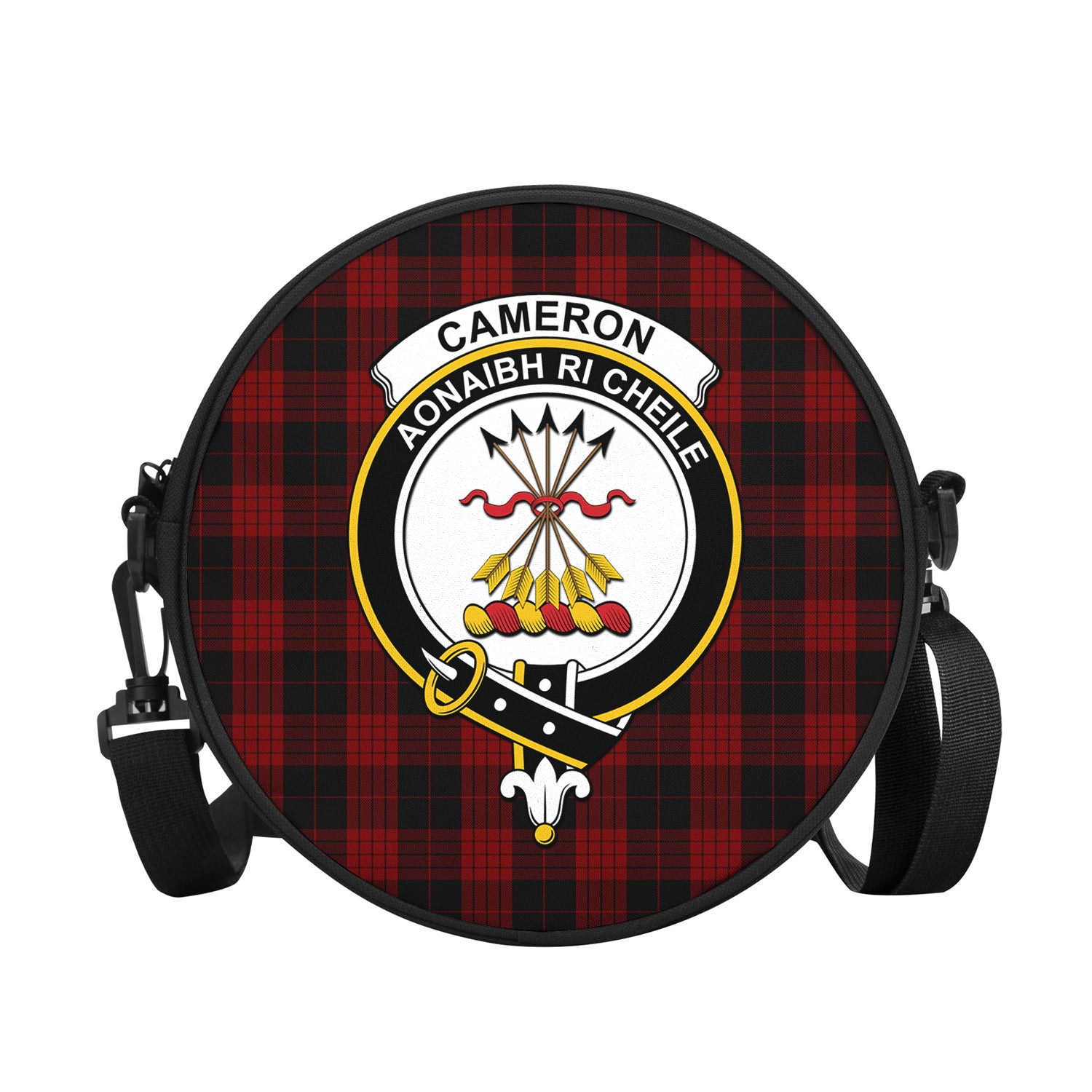 cameron-black-and-red-tartan-round-satchel-bags-with-family-crest