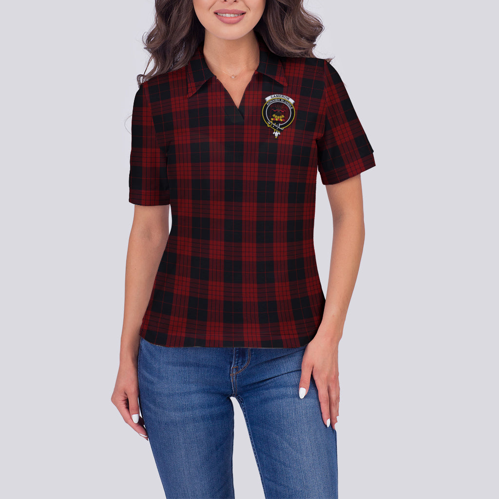 cameron-black-and-red-tartan-polo-shirt-with-family-crest-for-women