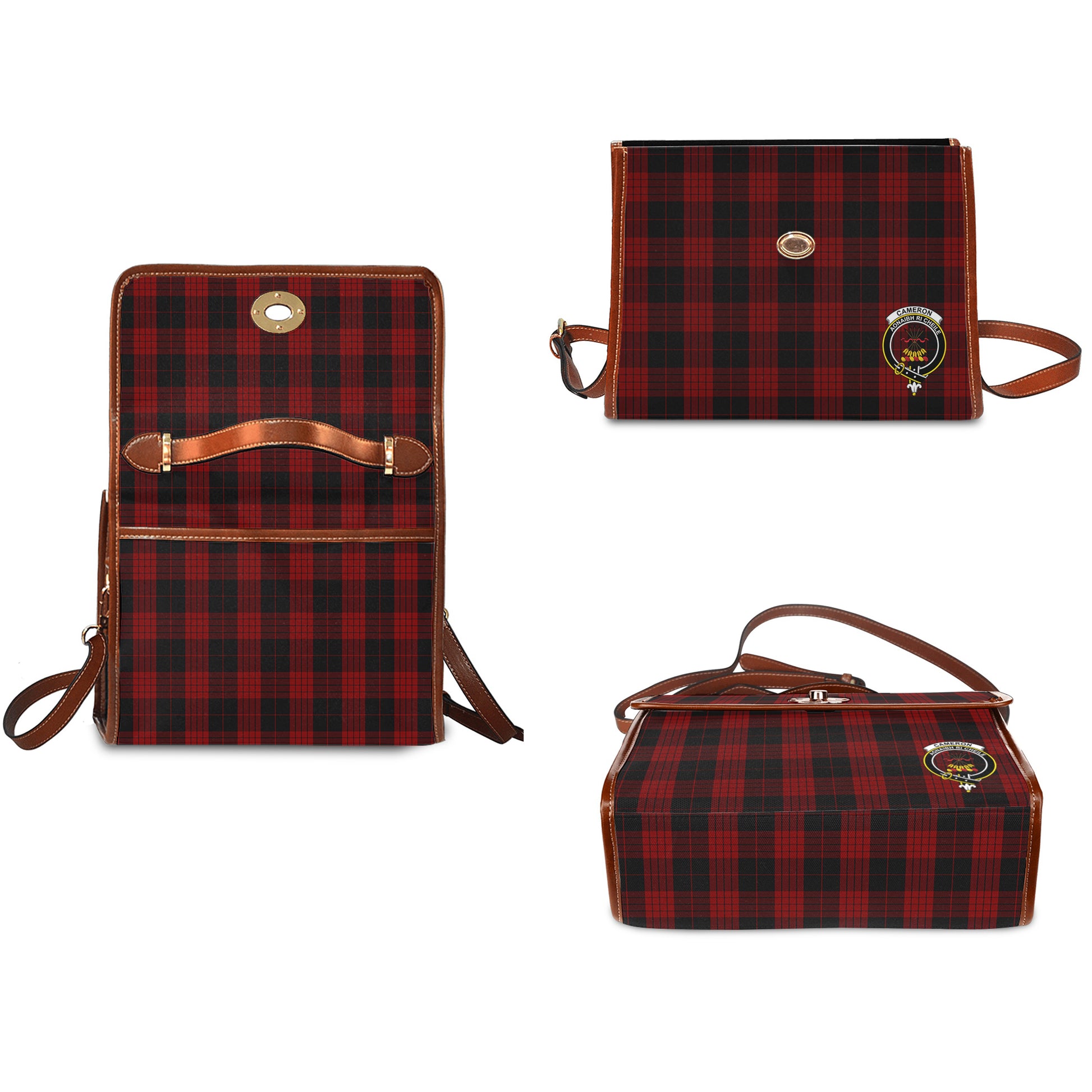 cameron-black-and-red-tartan-leather-strap-waterproof-canvas-bag-with-family-crest