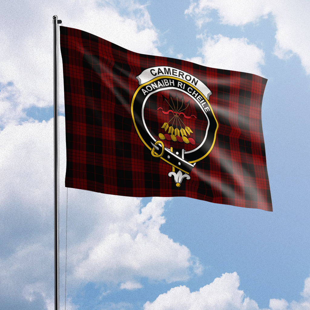 cameron-black-and-red-tartan-flag-with-family-crest