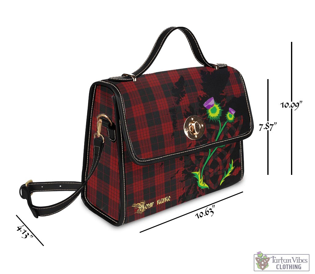 Tartan Vibes Clothing Cameron Black and Red Tartan Waterproof Canvas Bag with Scotland Map and Thistle Celtic Accents