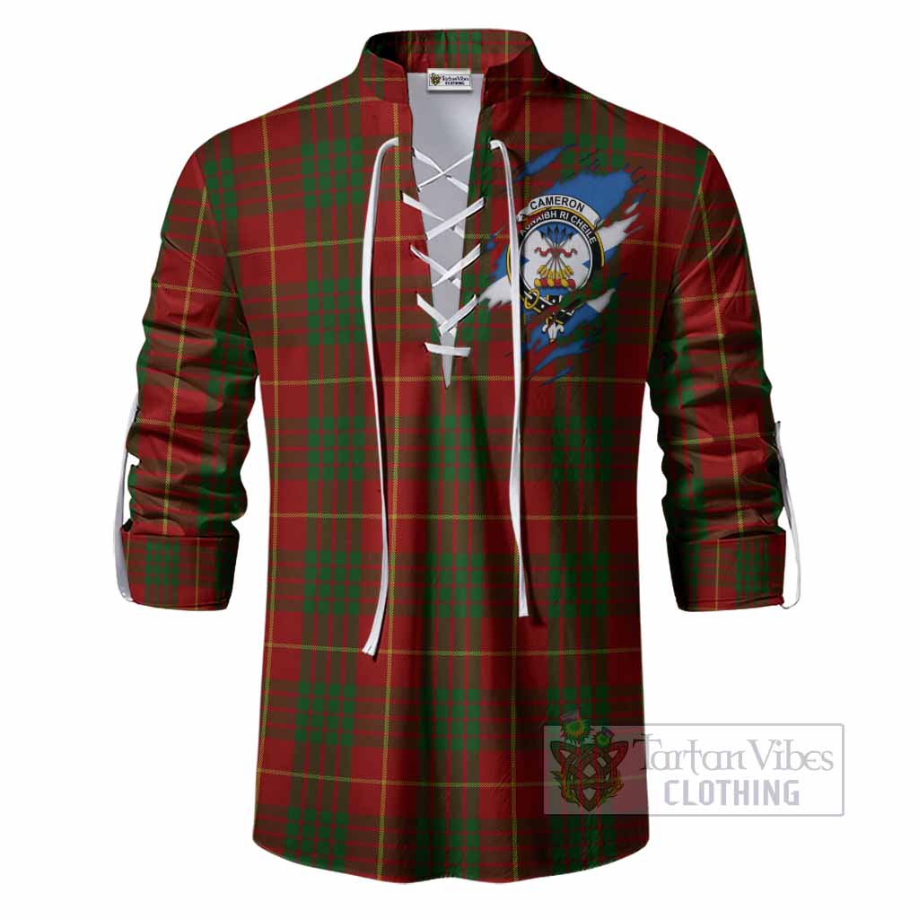 Cameron Clan Crest In Me Tartan Ghillie Shirt Scotland Flag Style