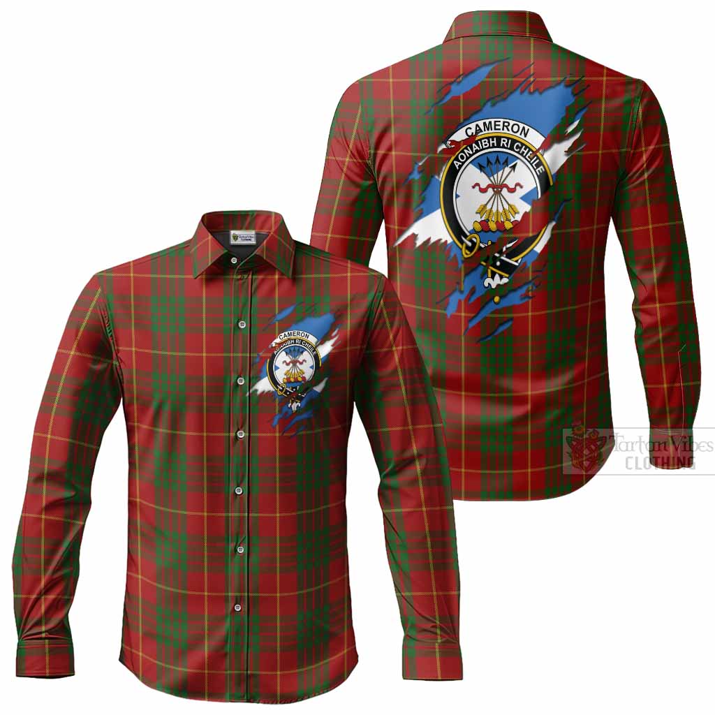 Cameron Clan Crest In Me Tartan Long Sleeve Button Shirts Scotland Flag Style