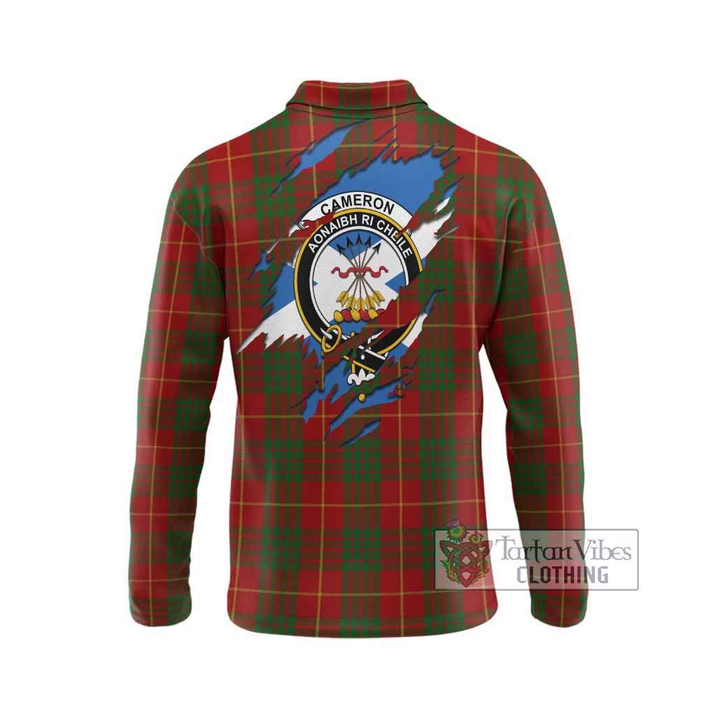 Cameron Clan Crest In Me Tartan Long Sleeve Polo Shirt Scotland Flag Style