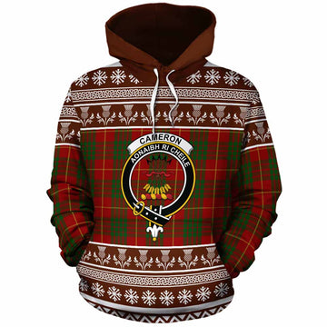 Cameron Clan Tartan Christmas Cotton Hoodie with Family Crest