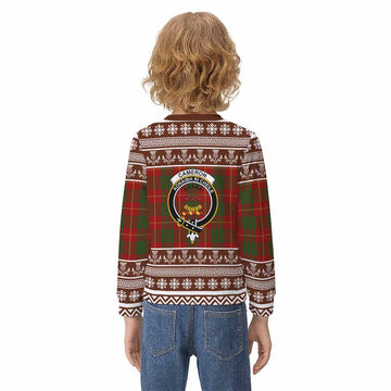 Cameron Clan Tartan Christmas Kid Ugly Sweatshirt with Family Crest