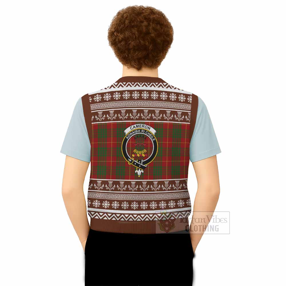 Cameron Clan Tartan Christmas Knitted V-Neck Vest with Family Crest - Tartan Vibes Clothing