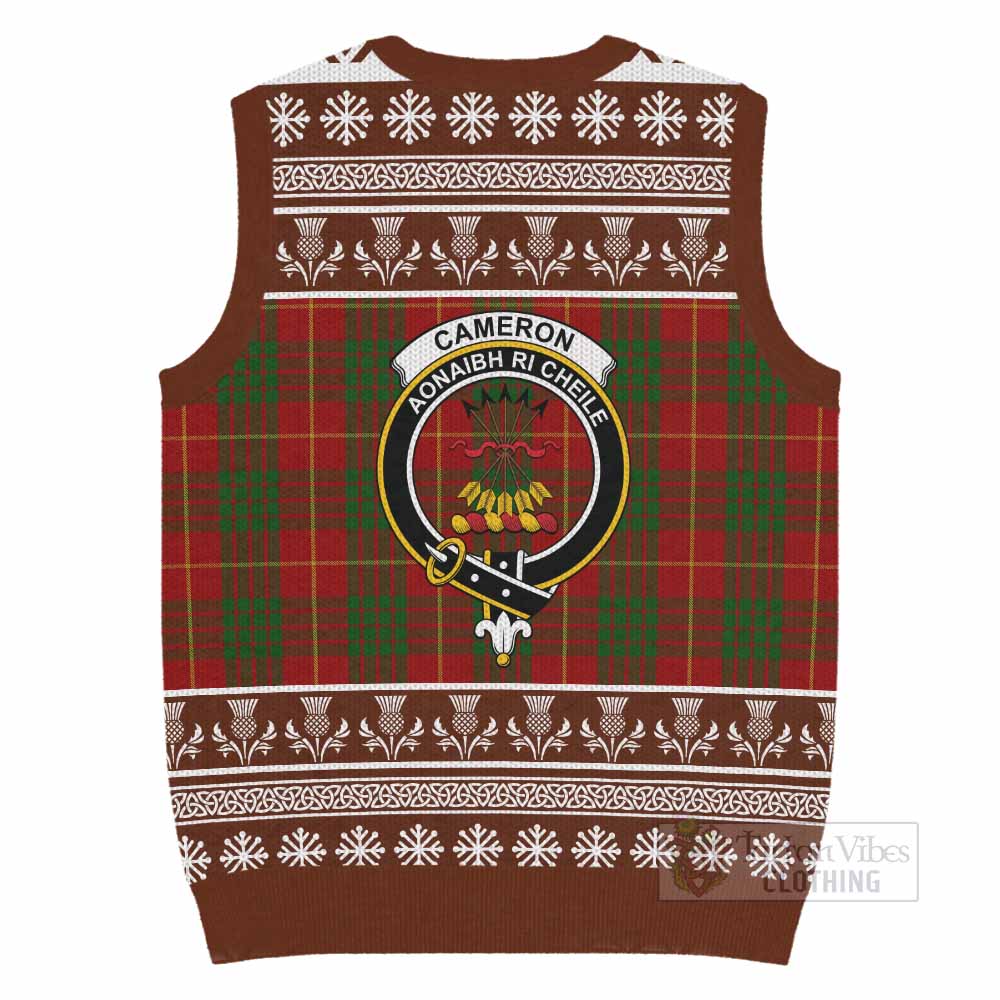Cameron Clan Tartan Christmas Knitted V-Neck Vest with Family Crest - Tartan Vibes Clothing