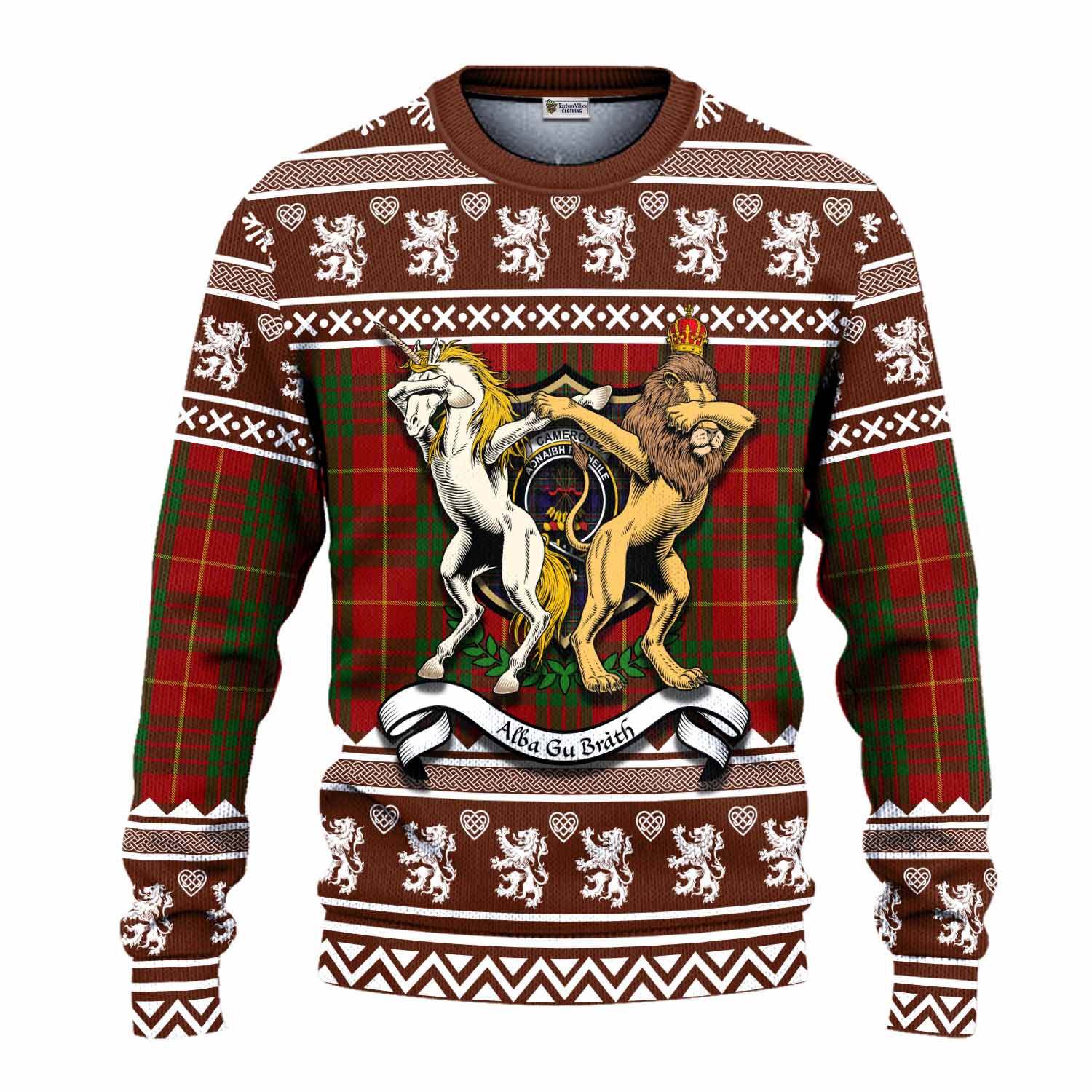 Cameron Clan Tartan Crest Christmas Ugly Sweater Coat of Arms Funny Style - Tartan Vibes Clothing